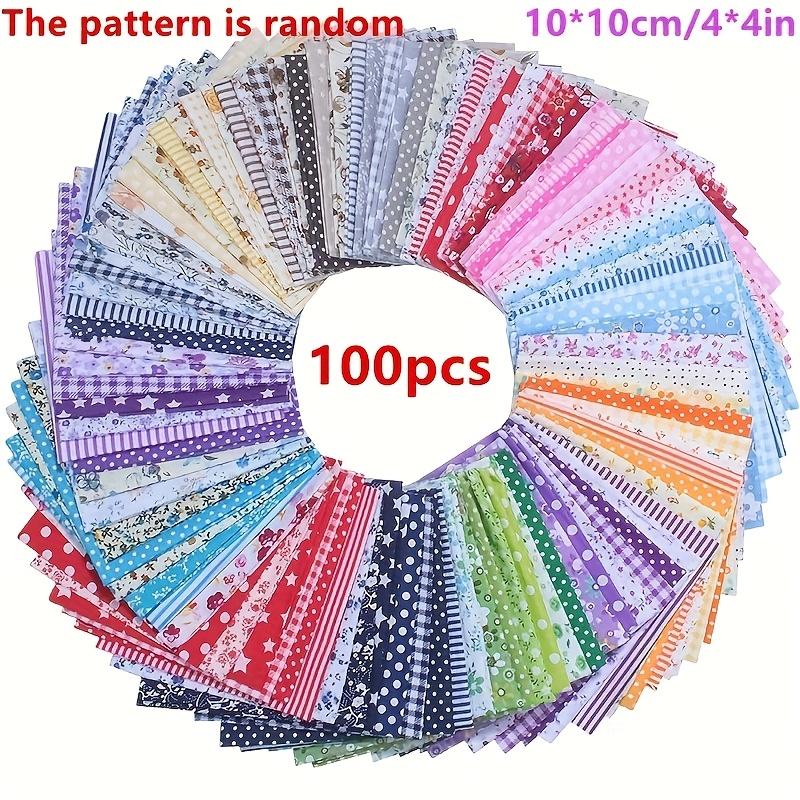 Image of 100pcs 4x4 Inch Craft Fabric Pack, Diy Sewing Mini Fabric Sets, Pre-cut Fabric Packs For Quilting, Sewing, Quilting And Scrapbooking