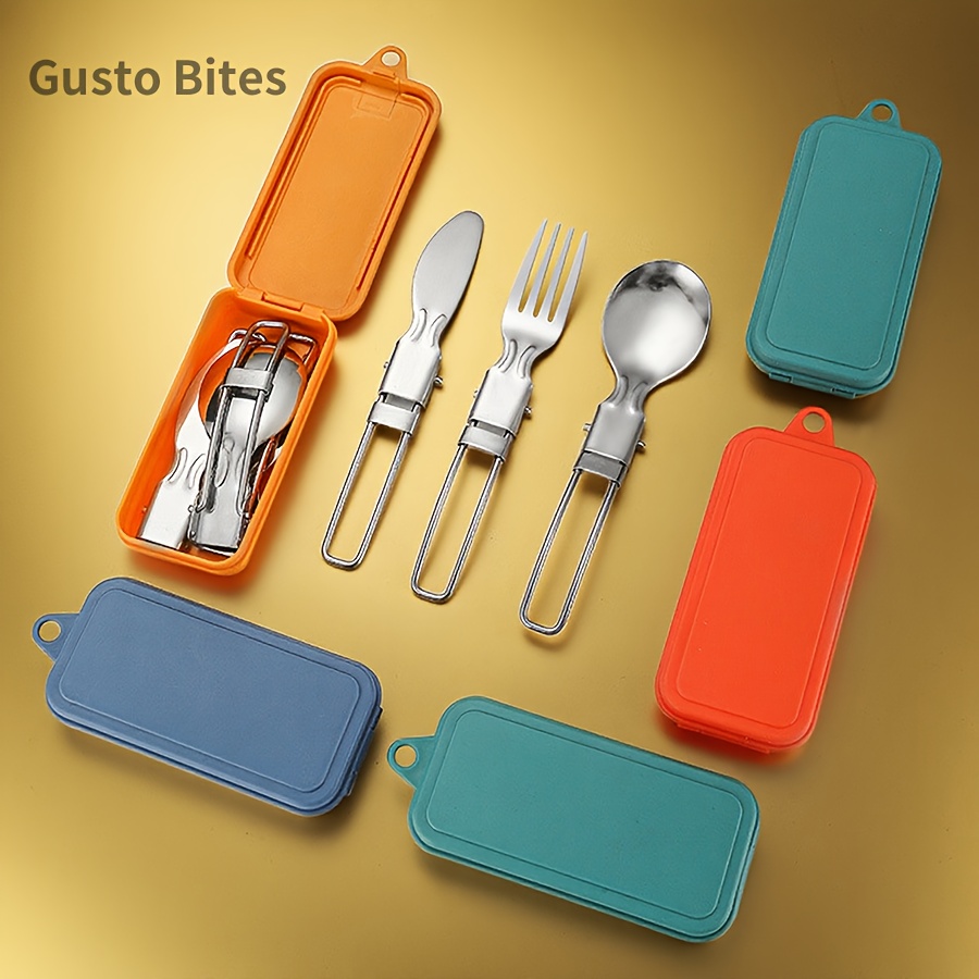 12pcs portable stainless steel folding cutlery set with storage case,   spoon and knife for camping & hiking – reusible silverware lunch box kit, camping dinnerware set, camping utensils, outdoor dining, minimalist tableware, foldable utensils, polished  , durable utensils, portable utensils,  , travelers Product details 0