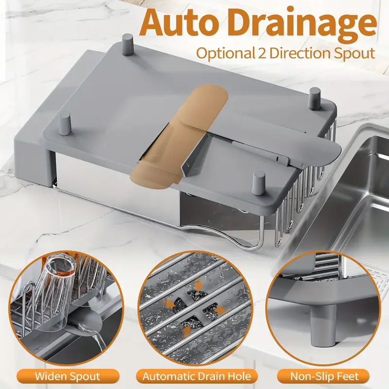 dish rack 304 stainless steel dish drying rack for kitchen counter dish drainer with cutlery holder for large capacity dish drying rack with drip tray Product details 1