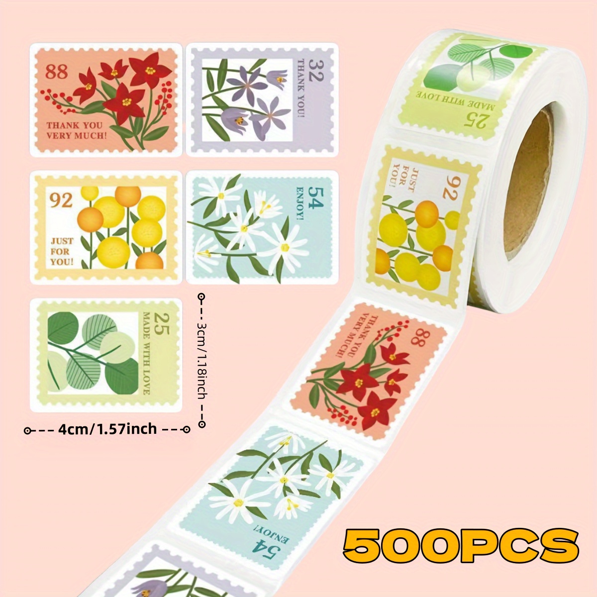 

500pcs, Large Rectangular Stickers With 5 Different Designs, Featuring Colorful Floral , Thank You Stickers, Gift Seal Stickers, And Decorative Stickers