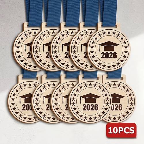 graduation gifts 2026 10pcs flat wooden graduation medals class of 2026 with graduation cap student award medals graduation photo props souvenirs for high school college