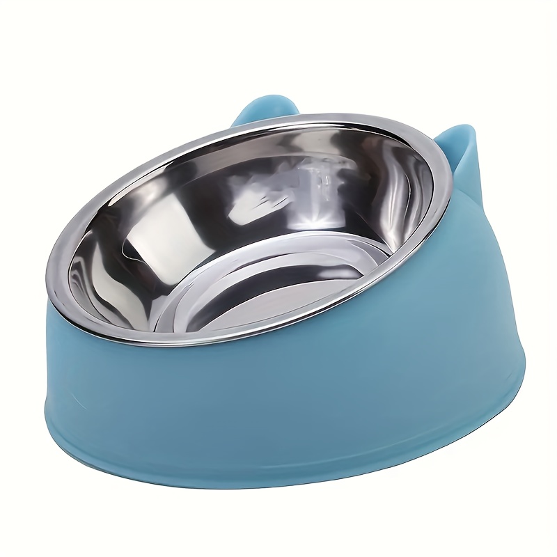 TEMU 1pc Elevated Stainless Steel Cat Bowl, 2-in-1 Food & Water Dish With Cute Ear Stand, Neck Protection Design For Cats