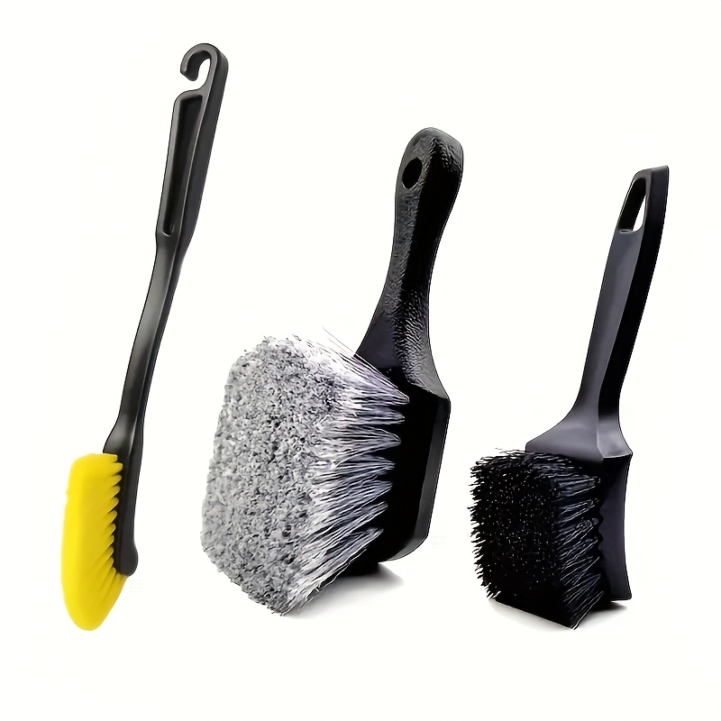TEMU 3 Car Tire Brushes - Ergonomic Handle, Durable Pp Material, Tire Cleaning Tool | Ergonomic Grip Brush | Plastic Brush