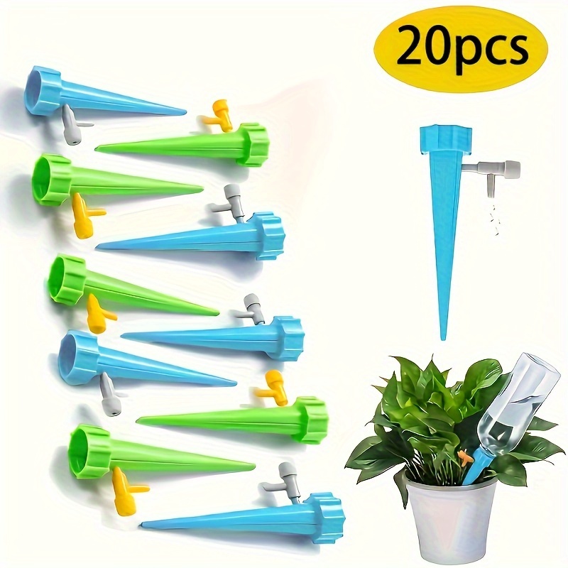 

20pcs Adjustable Plant Watering Drippers In Mixed Colors - Polypropylene Self-irrigation Spikes With Valve, Bottle Adapter System For Efficient Indoor Plant Care And Vacation Watering