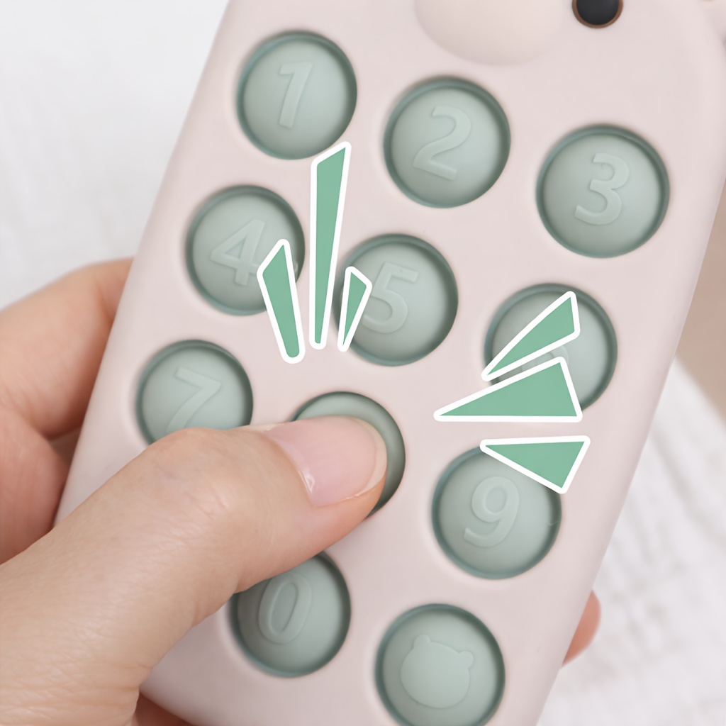 Silicone Phone-Shaped Teether Toy for Kids, Bear Button Design