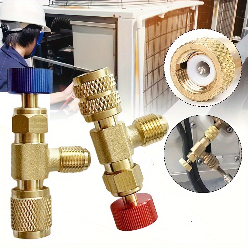 

1pc, Refrigeration Charging Air Conditioning Adapter For R410a R22 1/4" Liquid Safety Liquid Valve Hose R22 Copper Adapter Hand Tool Parts, Refrigerant Vacuum Maintenance Switch R22 Detection Tool