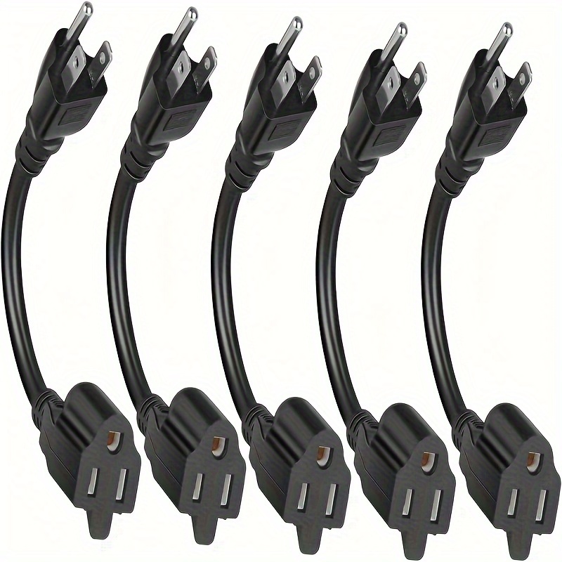 

5-pack 1-foot Short Power Extension Cord Set, 18awg/10a 110-130v Power Supply, Indoor/outdoor Use, Weatherproof Sjtw Cable, Us 3- Plug 5-15p To 5-15r