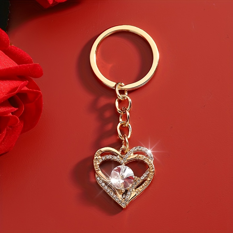 A Valentine's Day Rhinestone Glass Hollow Heart-shaped Women' Keychain Bag Pendant Dating Gift