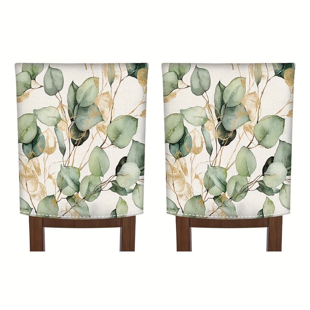 TEMU Dokriy, 2pcs, Linen Sage Green Eucalyptus Chair Back Cover, Removable Dining Chair Back Slipcover, Plant Vintage Beige Kitchen Chair Protector,