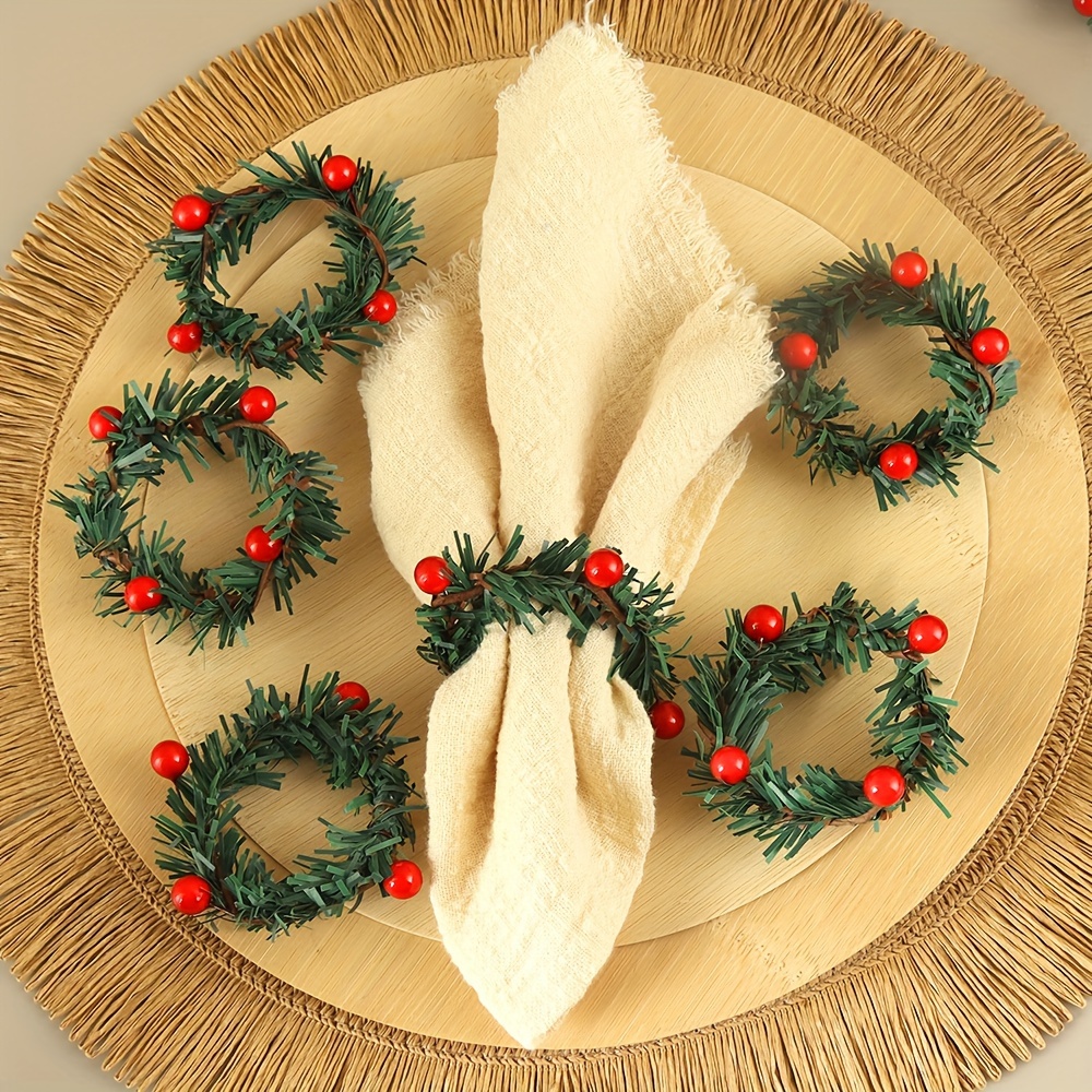 

4/6/12/24pcs, Christmas Wreath Napkin Rings, Suitable For Christmas Decoration Restaurant Table Napkin Rings