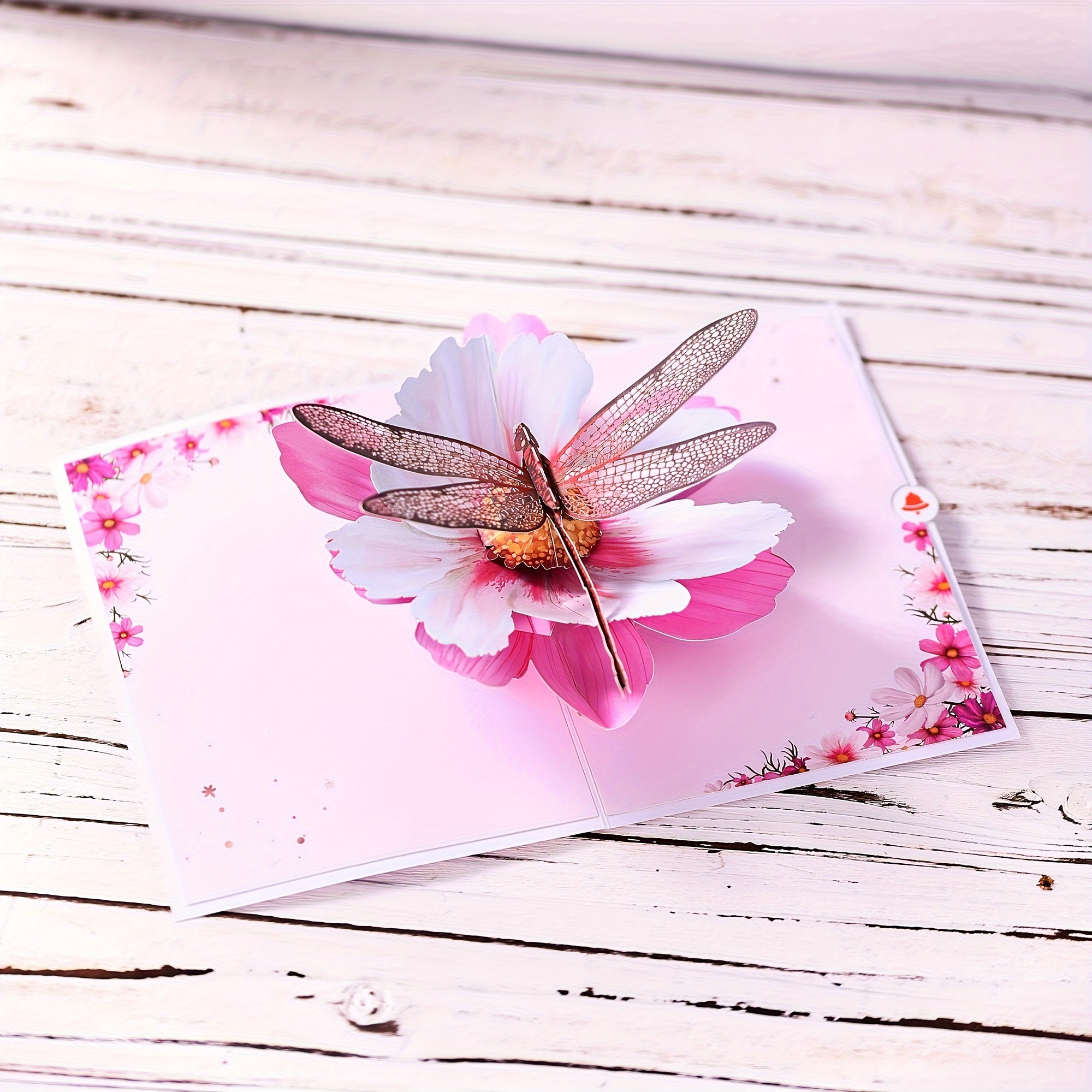 

1pc Pop-up Dragonfly Greeting Card With 3d , Animal Theme Paper Card For Birthday, Wedding, Anniversary, Thank You, Christmas, Baby Shower - Floral Patterned Card For Anyone