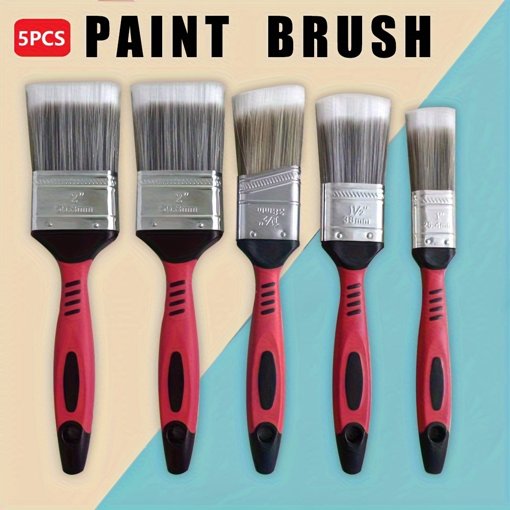 

5-piece Paint Brush Set With Rubberized Fluted Handles And Synthetic Bristles For All Paint Types