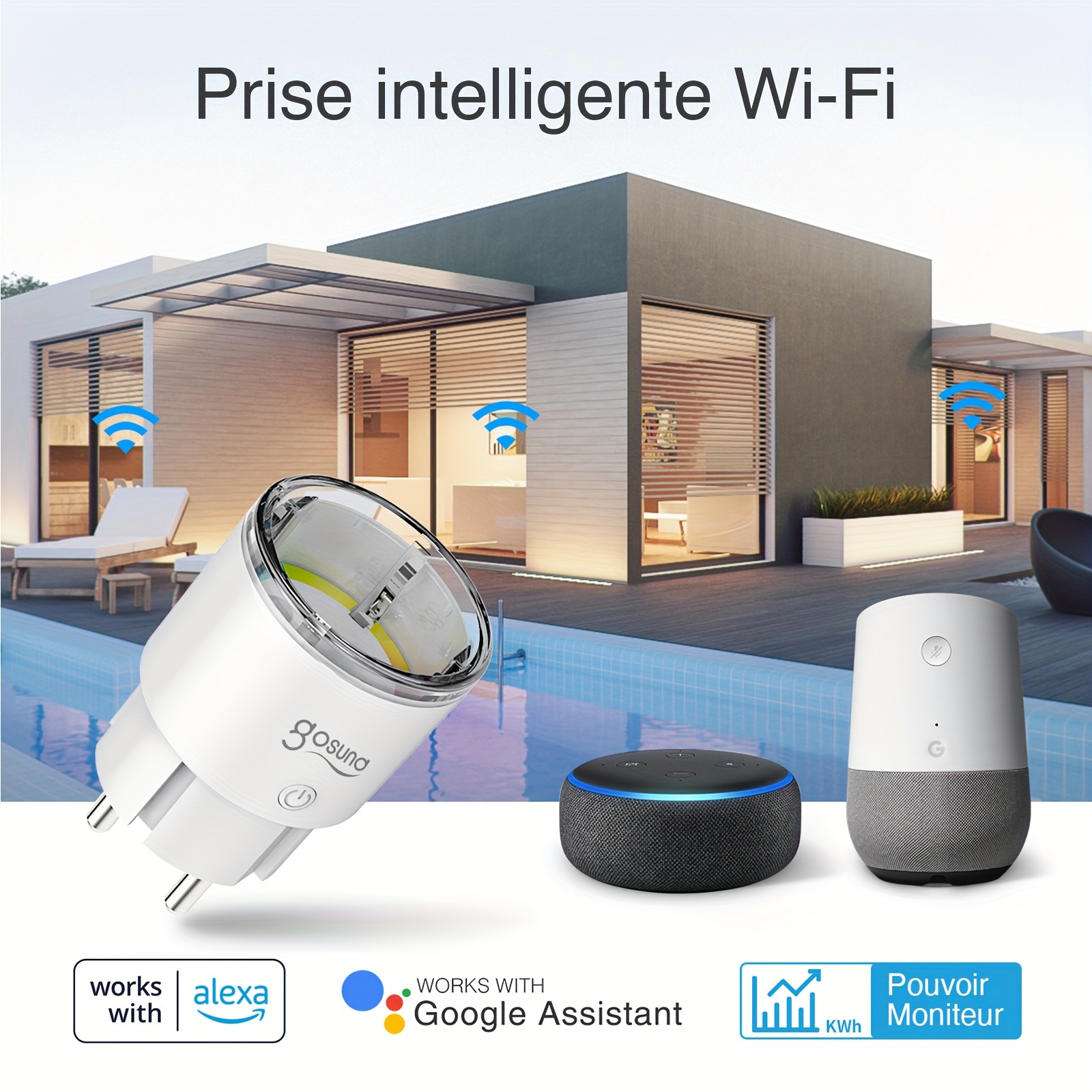 Multiprise Connectée WiFi, Intelligente 3 Prises 16A et 3 USB, Mesurer la  Consommation électrique, Compatible avec Alexa et Google Home, Fonction de