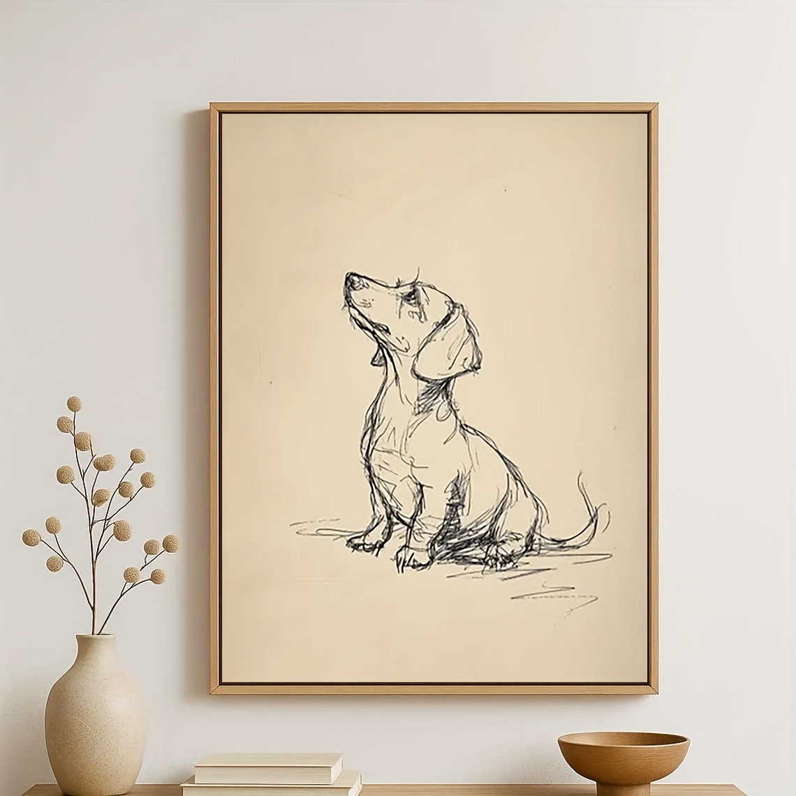 TEMU 2D Flach, 2D Flach, 2D Flach ., - Dackel Skizze Vintage Hunde Wandkunst Rustikaler Landhausstil Dekor - Perfektes Geschenk für Halloween,