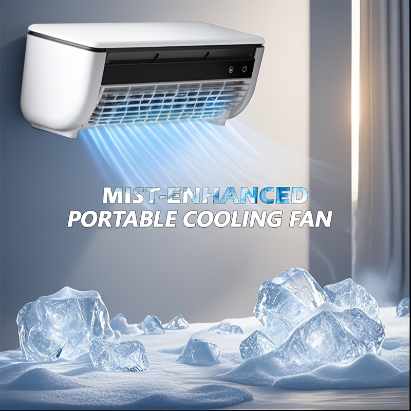 Le nouveau design de refroidisseur d'air à eau avec fonction de brume glacée, sans perçage mural et fonction de charge USB. Idéal pour les maisons et chambres. Ventilateur climatiseur à brume glacée s