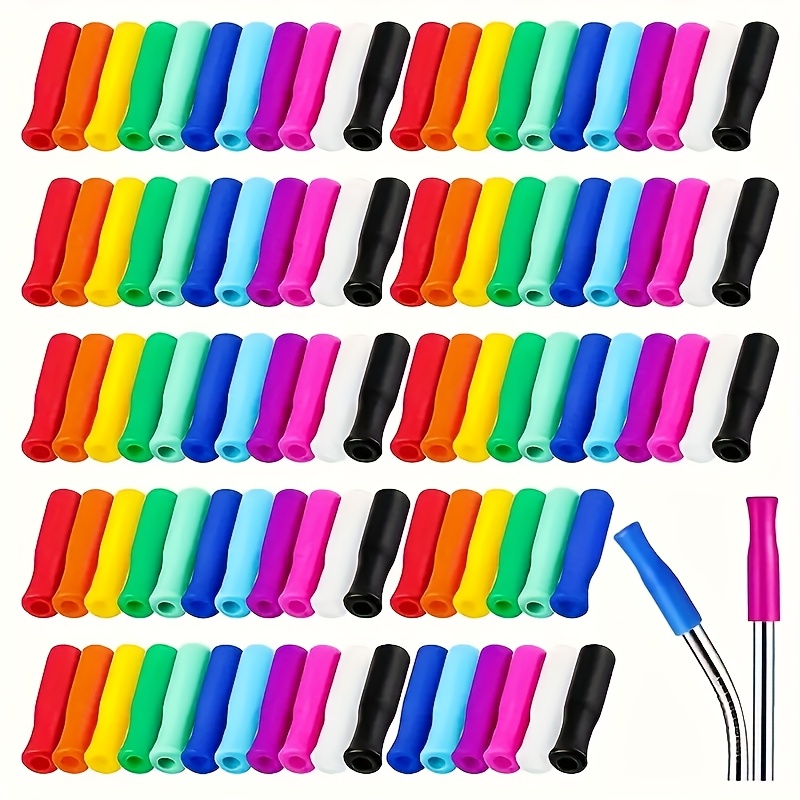 TEMU 50 Reusable Silicone Straw Tips - Colorful Food-grade Lids For 6mm Wide Stainless Steel Straws, Kitchen Party Accessories For Christmas, Halloween, Birthdays And Many Other Occasions
