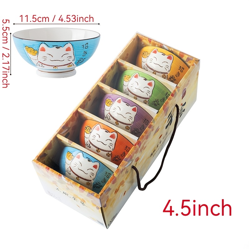 Creative Gift Box Tableware 4.5inch 5pcs Ceramic Bowl Set -painted Underglaze Color Japanese Cartoon Cute Ceramic Rice Bowl