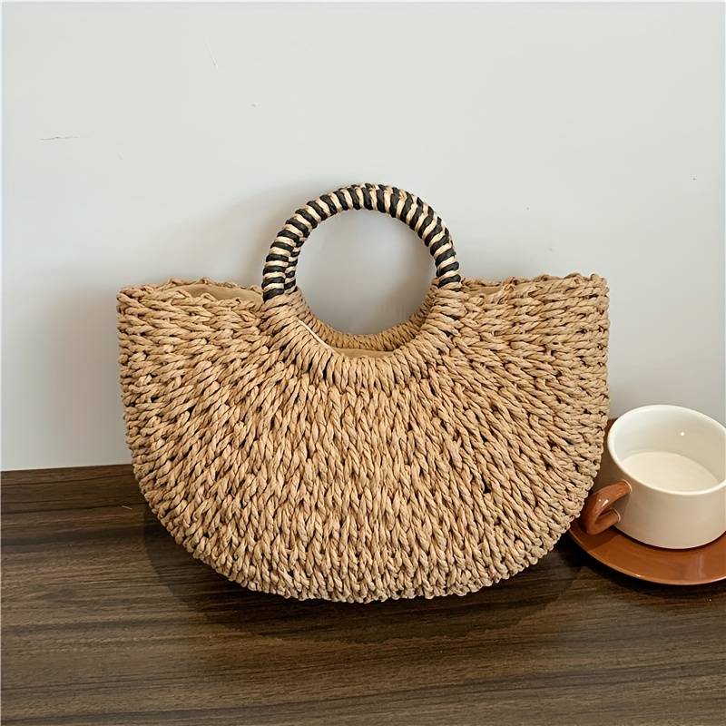 Straw Tote QTKJ Women Summer Retro Bag Hand-woven Boho Shoulder
