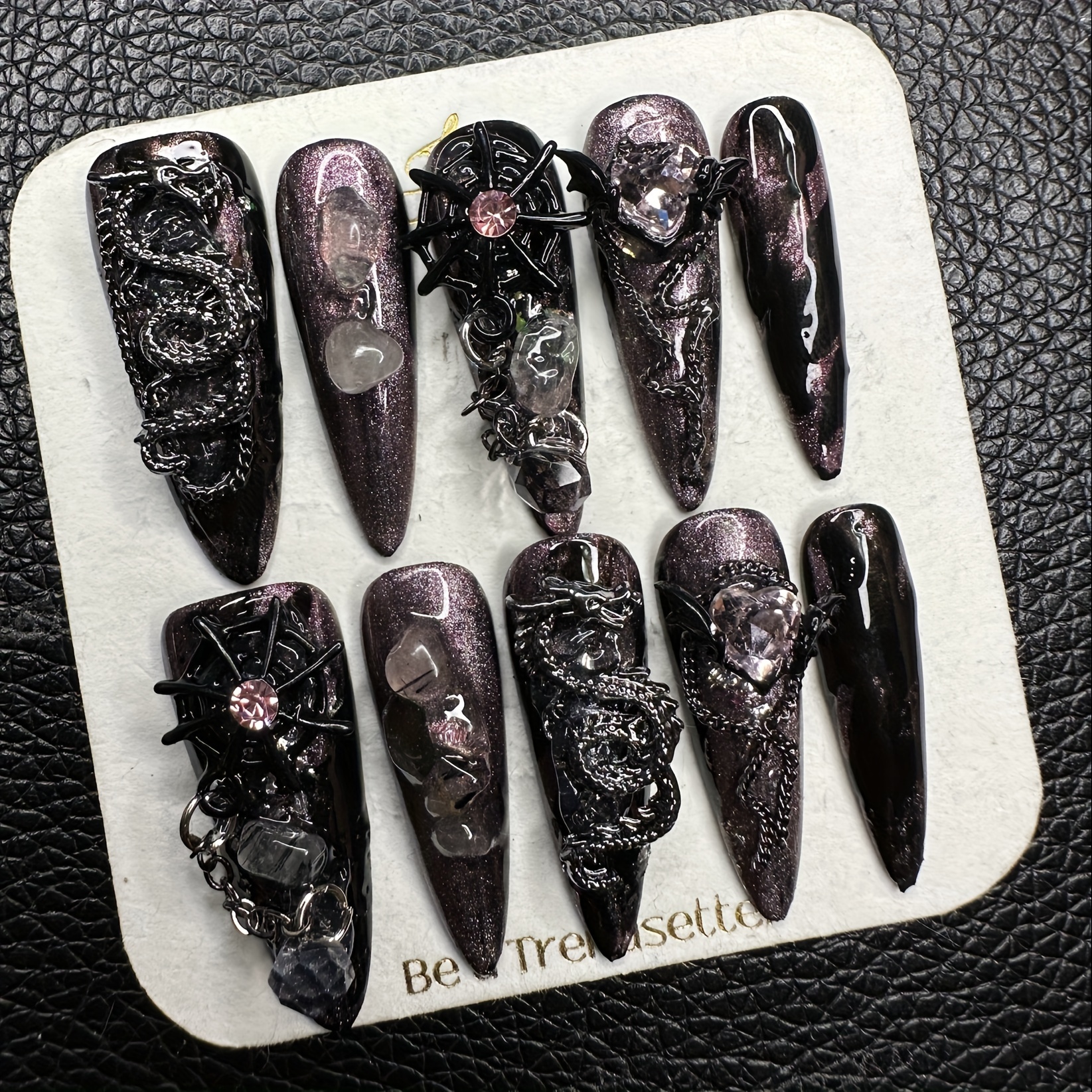 

Handmade Gothic Armor Press-on Nails - Black & Purple Gradient With 3d Snake, Rhinestones, And Metallic Accents For A Dark, Elegant Look, Party Nail Art | Gothic Design | Nails, Goth Accessories