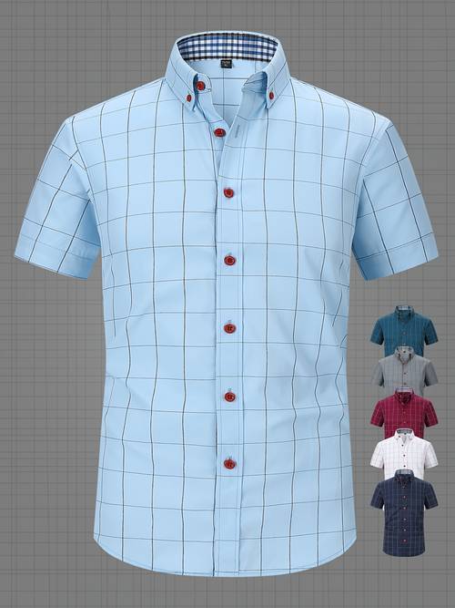 camisa de manga corta para hombre verano casual de cuadros - , transpirable, con bolsillo en el pecho, ideal para el y actividades al aire libre, camisa de botones