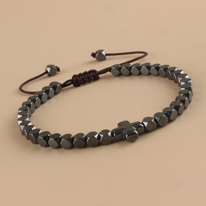 Men's Adjustable Bracelet with Natural Hematite Beads