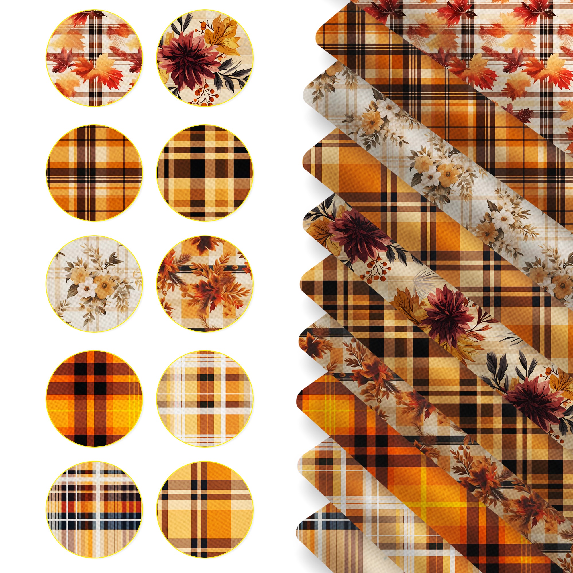 TEMU 10pcs/set 7.87x7.87inch (20x20cm) Autumn Plaid Floral, 10pcs Style Fabric, Polyester , Suitable For Craft Projects, Wallet Making, Gift , Bag