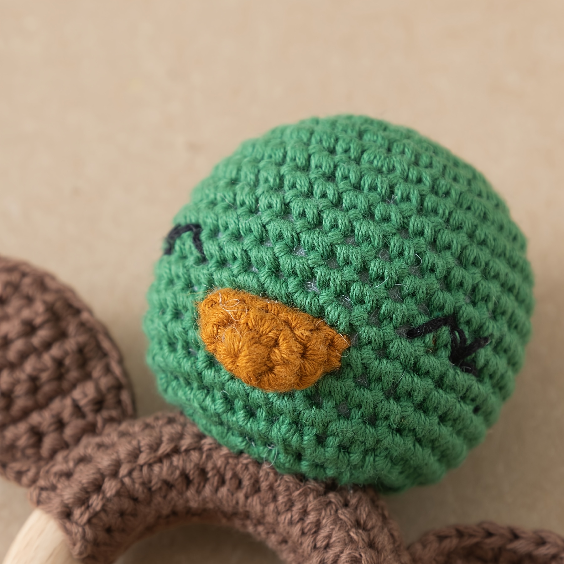 Hand-Woven Green Duck Rattle, Adorable Baby Grasping Toy