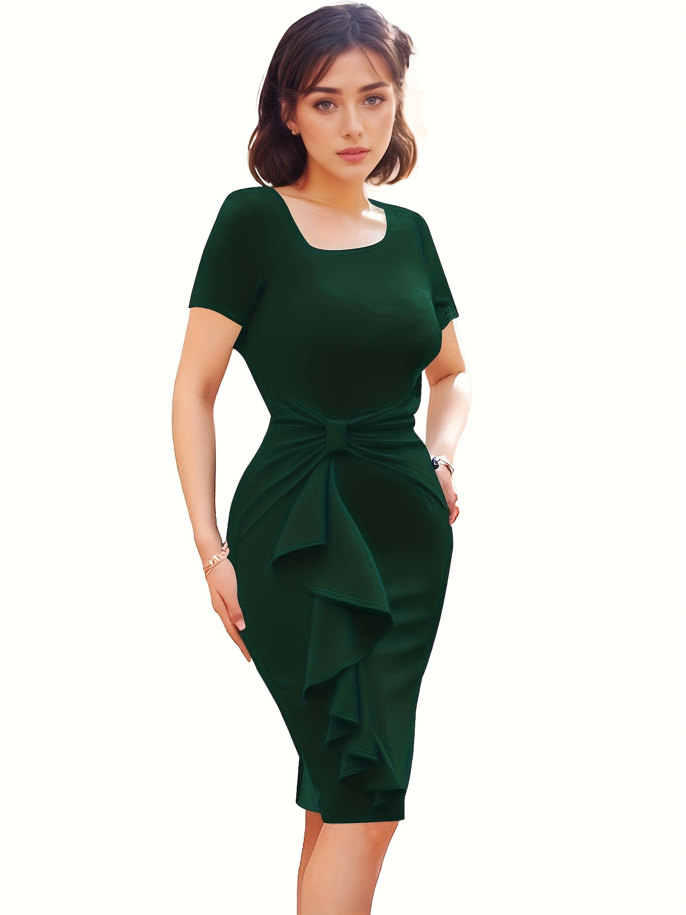 A Stylish And Elegant Fitted Short-Sleeve Dress for Women.