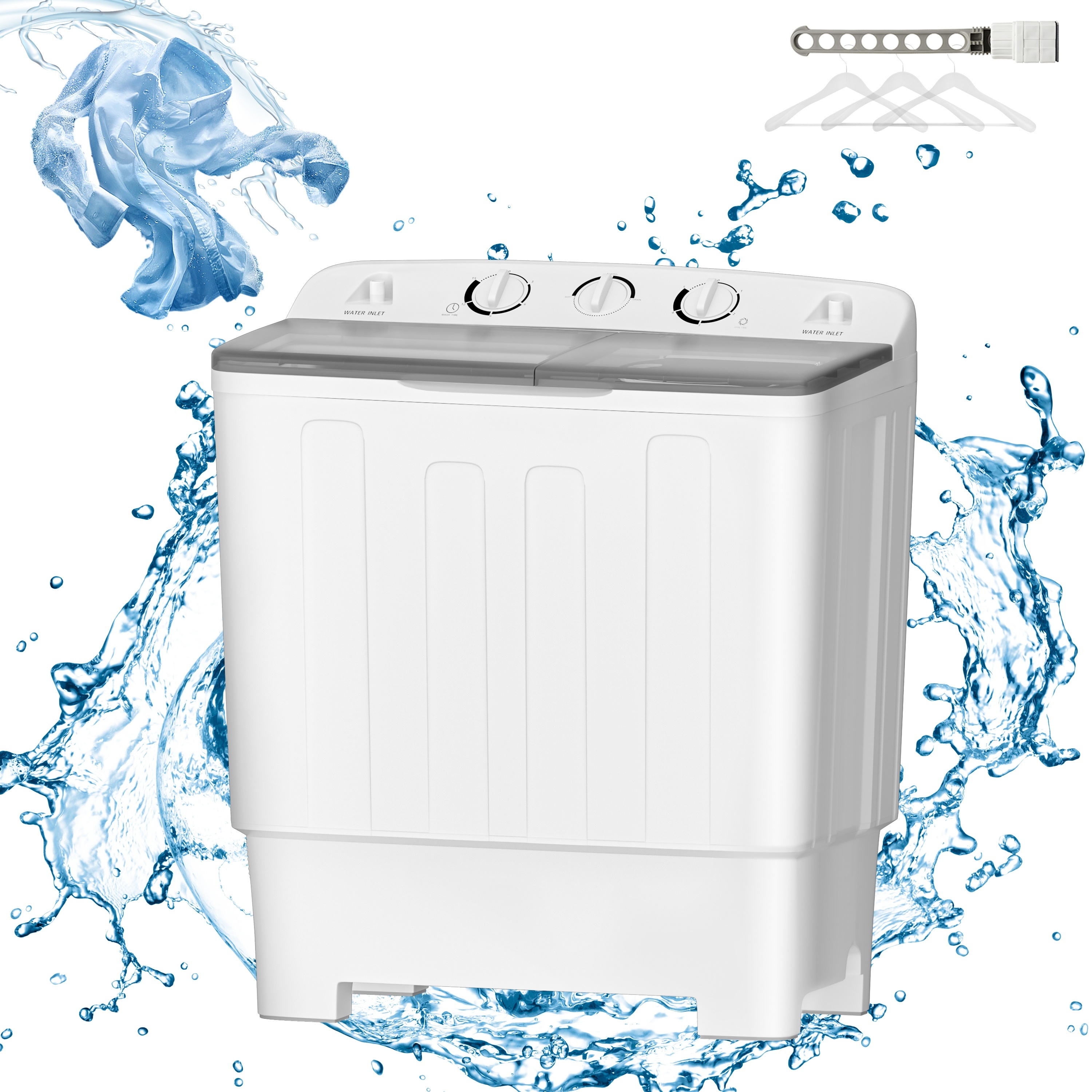 

22 Lbs Compact Mini Twin Tub Washing Machine With Drying Rack, 13lbs Portable Laundry Washer And 9lbs Spinner, Convenient And Efficient For Dorms, Apartment