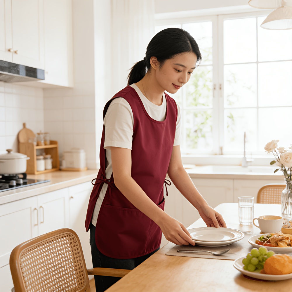 TEMU Single-piece Solid Color Sleeveless Apron With 2 Storage Pockets, Unisex Apron Suitable For Kitchen, , . Ideal For Home Kitchen Cleaning And