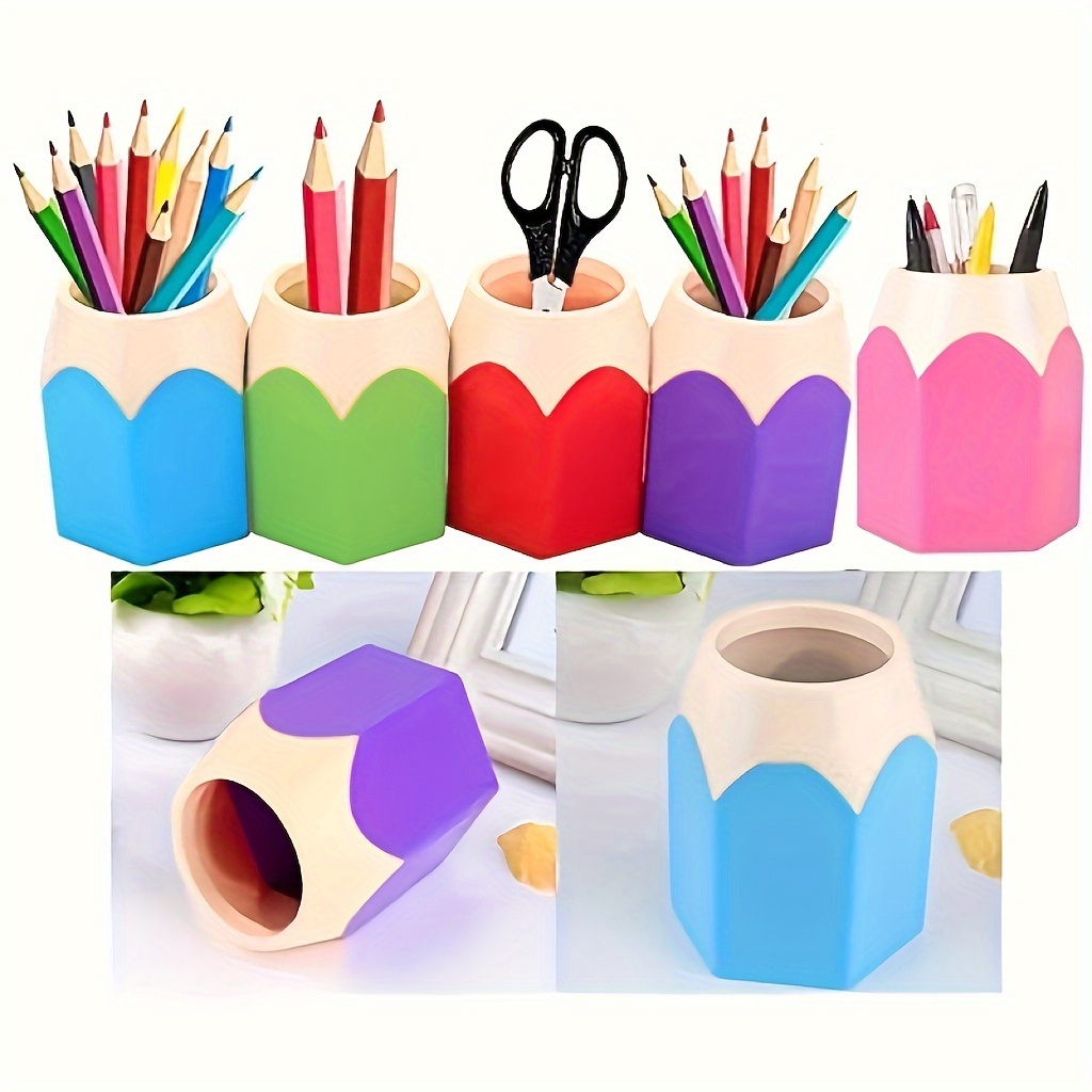 

5pcs Pencil-shaped Pen Holders - Cute Desk Organizer For School, Classroom & Home Office Decor