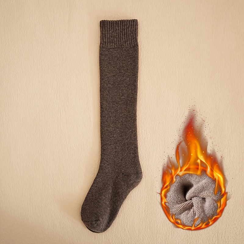 TEMU 1 Pair Men's High- Thickened Warm Socks - High Elasticity, Loose Fit, Over-the-knee Length Sports Socks, Suitable For Sports And Casual Wear,