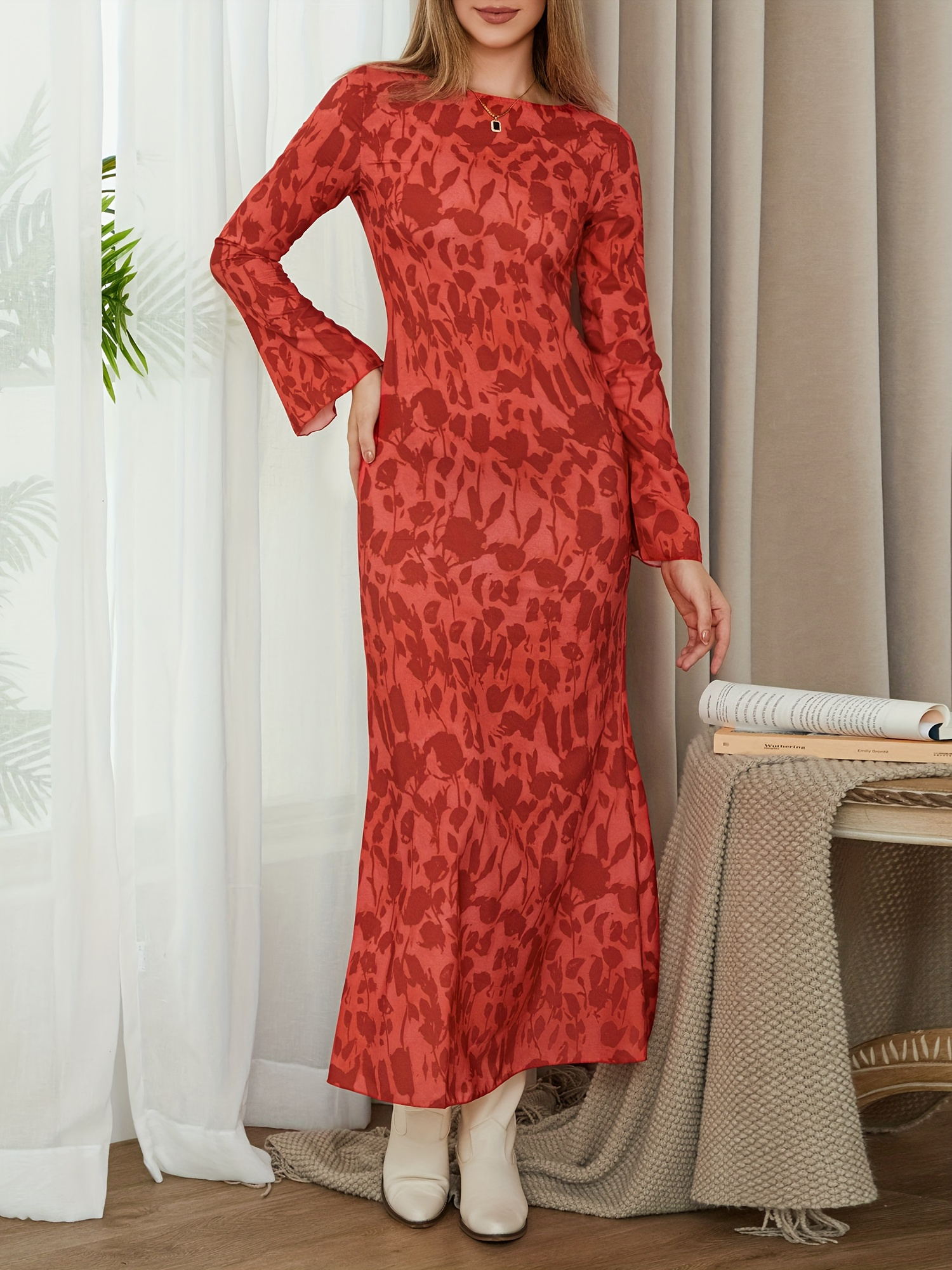 elegant zebra print long sleeve tunic dress women polyester - Temu