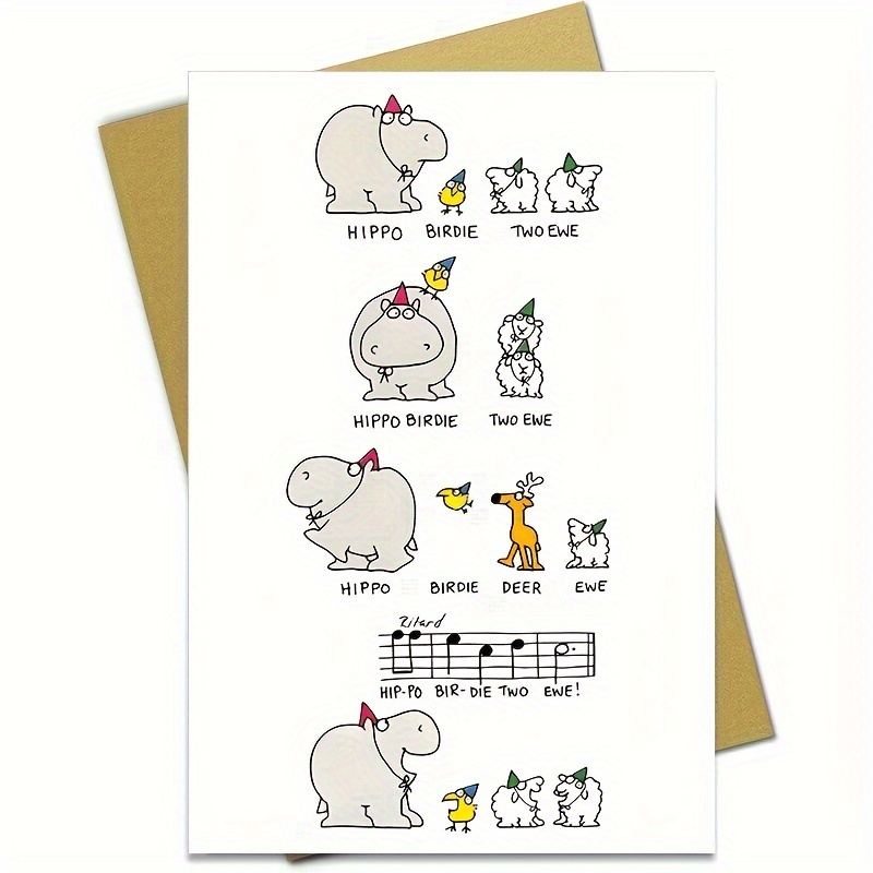 

Hippo Greeting Card With Envelope - Fun Animal-themed Celebration Card For Anyone, Parties & Gifts