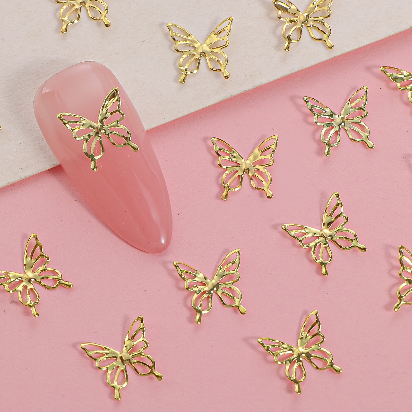 TEMU 100 piezas de remaches de mariposas doradas huecas, estilo europeo vintage, en relieve 3D para de uñas DIY