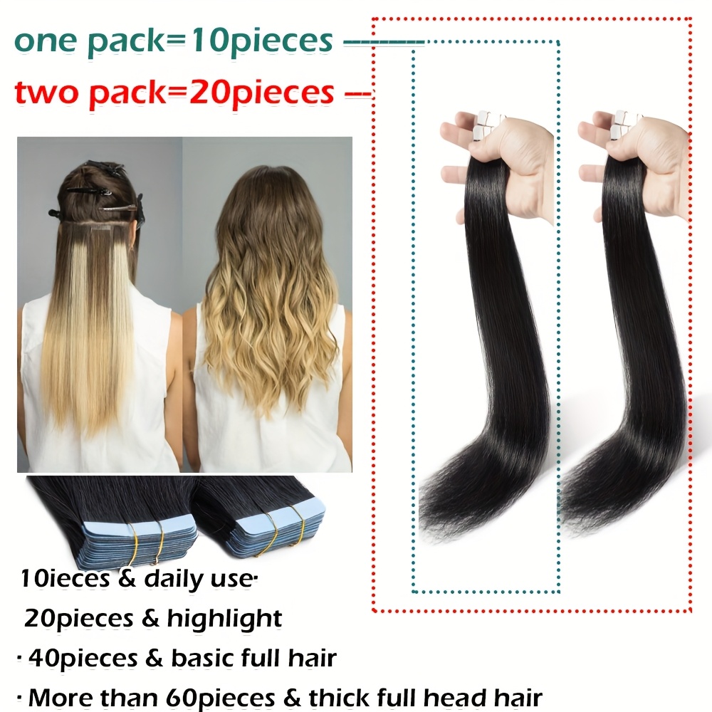 tape in hair extensions human hair straight real human hair for black and brown smmooth silky hair extensions tape in 16 24 inch 10pcs pack     cosplay wedding daily   to   volumn 10pcs pack details 8