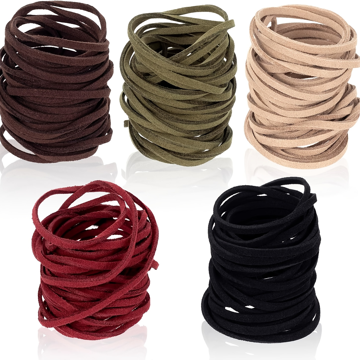 Image of 5 Rolls 4m Flat Genuine Leather Cord, 3mm Natural Flat Suede Leather Strips, Leather Shoes Laces, Leather String For Beading Jewelry Making, Necklace, Bracelet Crafts