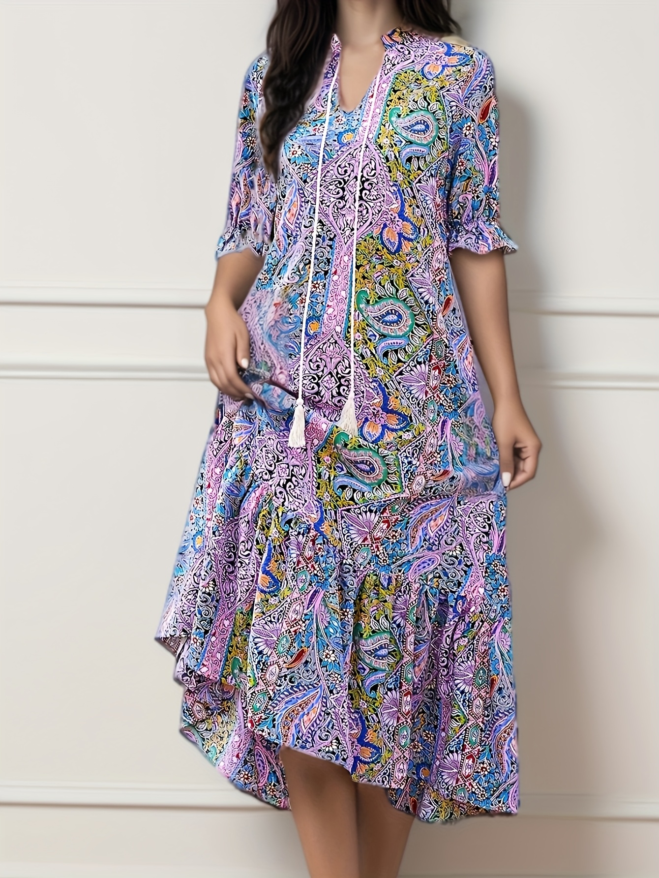 chinese dress ladies Black V-Neck Maxi Dress With Long Sleeve And Slit main image 0