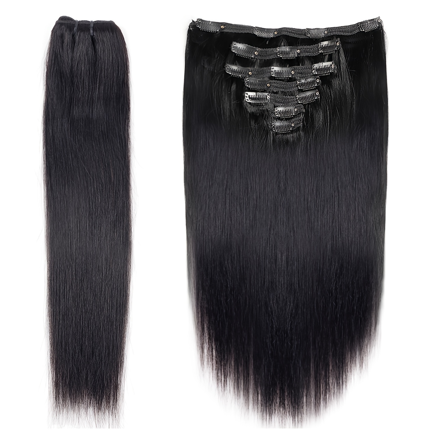 Straight Real Human Hair Clip In Hair Extensions 100% - Temu