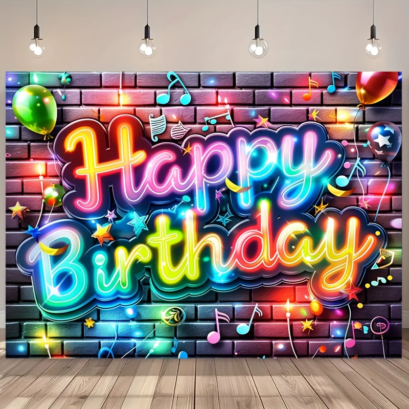 

Toile de Fond de Fête d'Anniversaire Rétro avec Graffiti de Rue Vibrant & Ballons Cartoon - , Polyester, Parfaite pour Cabines Photo, Salons, Célébrations Extérieures (39x59" / 70.8x90.5")