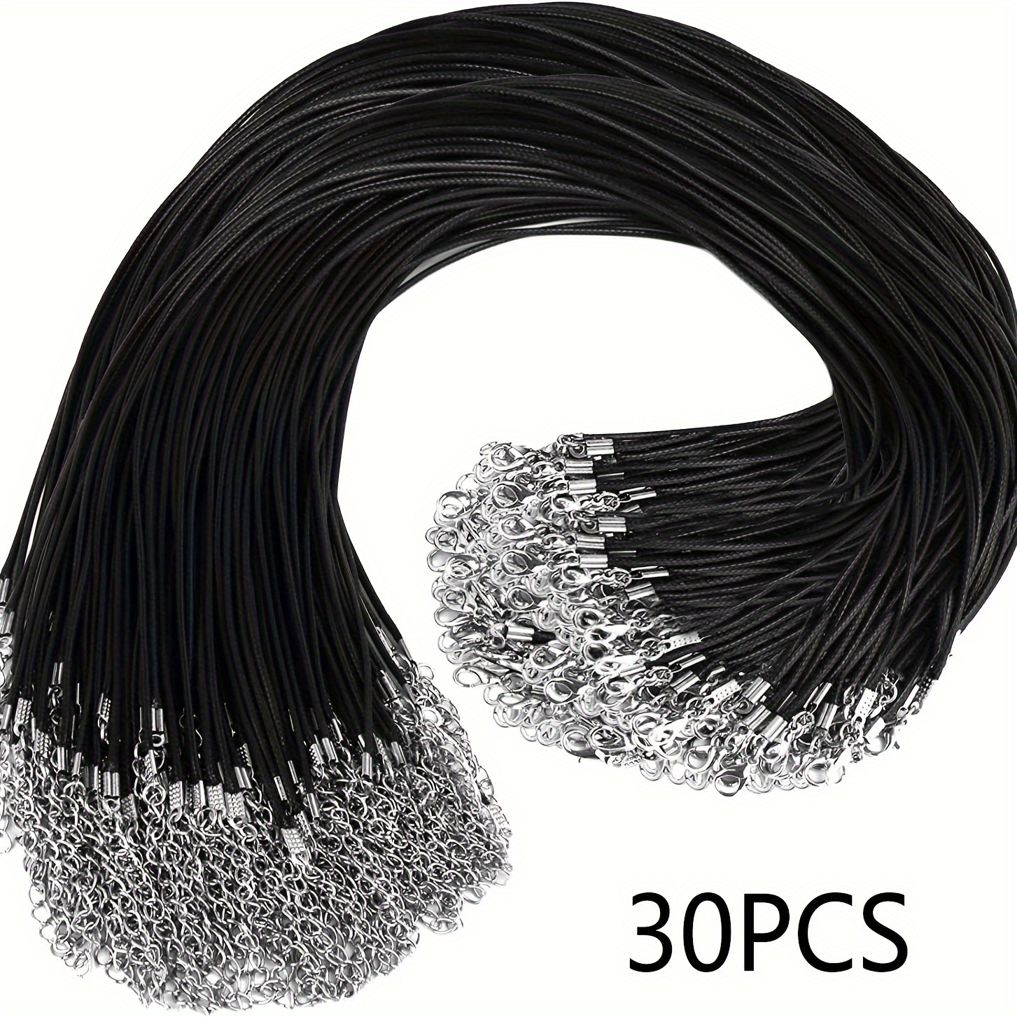 Image of 30pcs 18in/45cm Necklace Cord With , Adjustable Cord Necklace, Black 1.5mm Wax Cord, Suitable For Pendants, 18in High Quality Bulk Necklace Chain, Suitable For Making