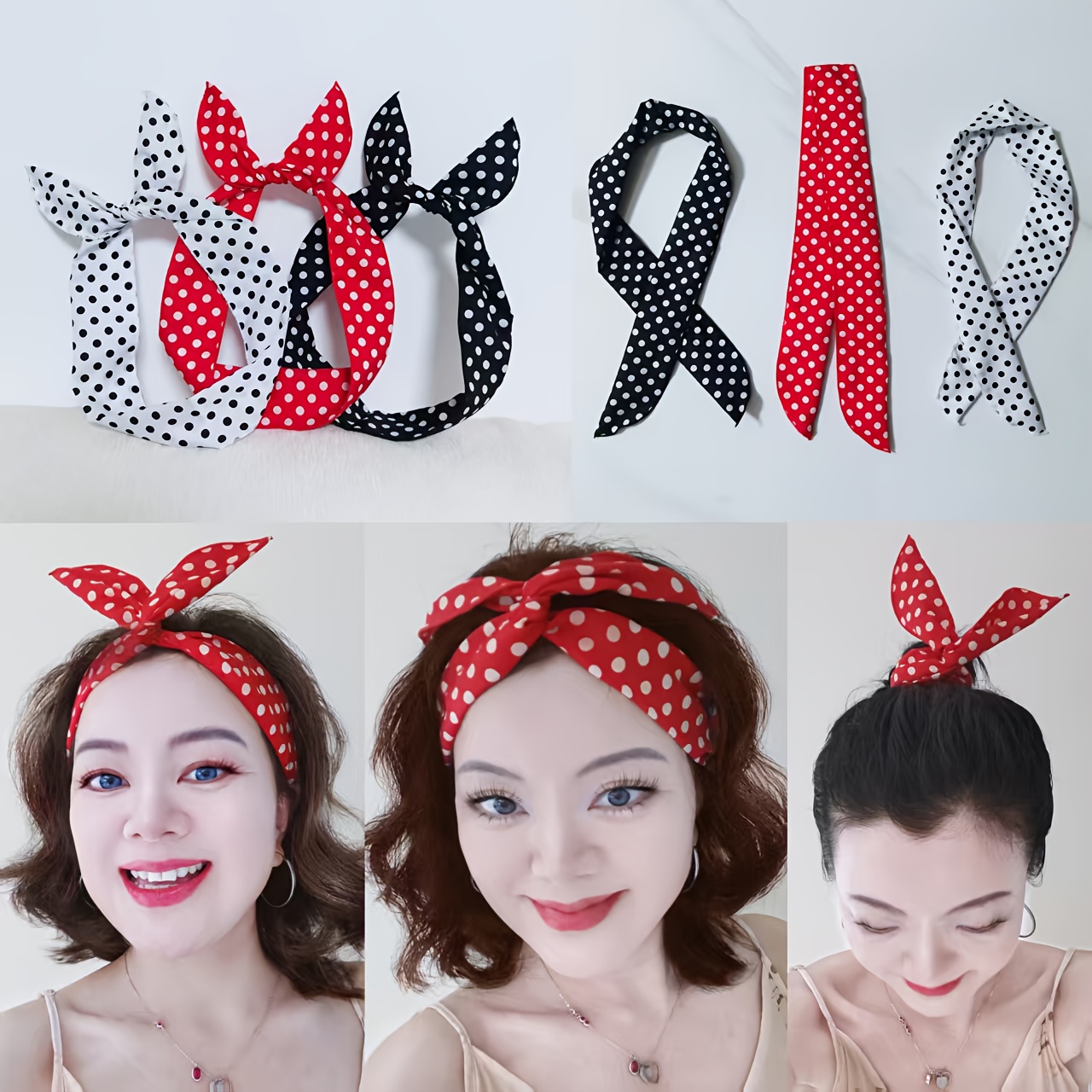 3pcs multifunctional headbands twisted hair ties bunny ear  display picture 1