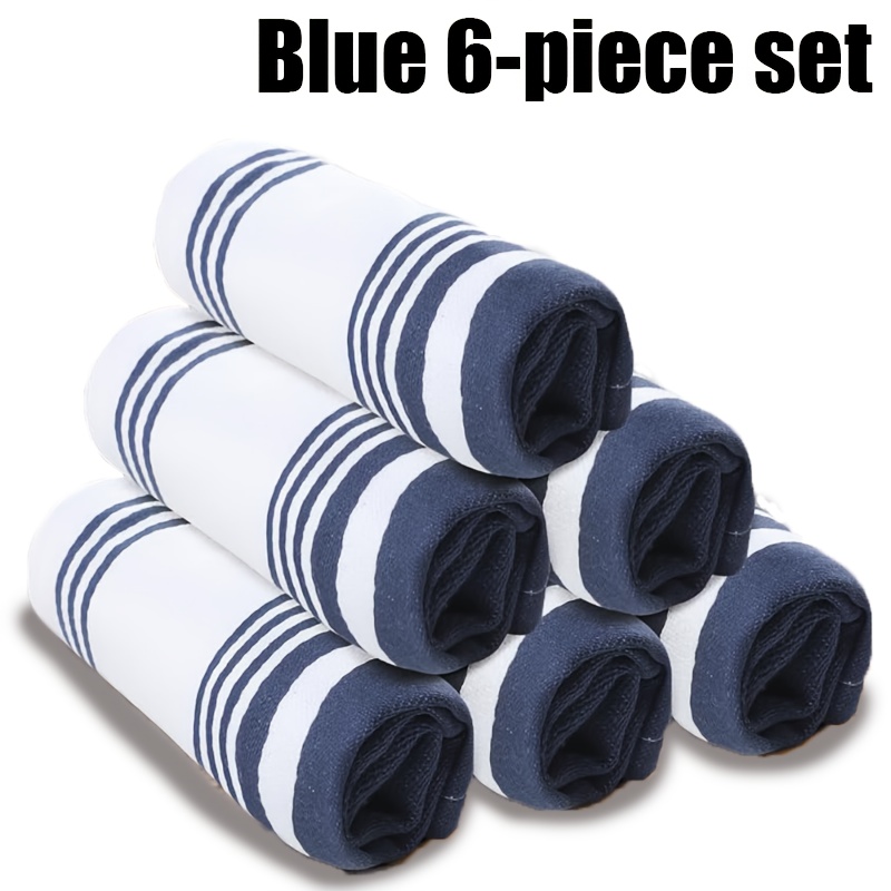 Image of 6-pcs, 100% Cotton Dish Towels, Blue Striped, Super Absorbent, Quick-drying, , High- Dishcloths, Dishwashing Cloths, Cleaning Rags, Soft Absorbent Scouring Pads, Suitable For Bars And Restaurants