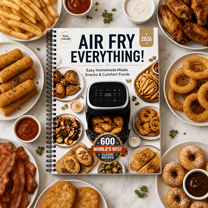 TEMU Spiral Notebook Essential For Air Fryer Beginners, Recipe Book With 600 Easy Crispy Dishes, Quick Preparation For And Snacks