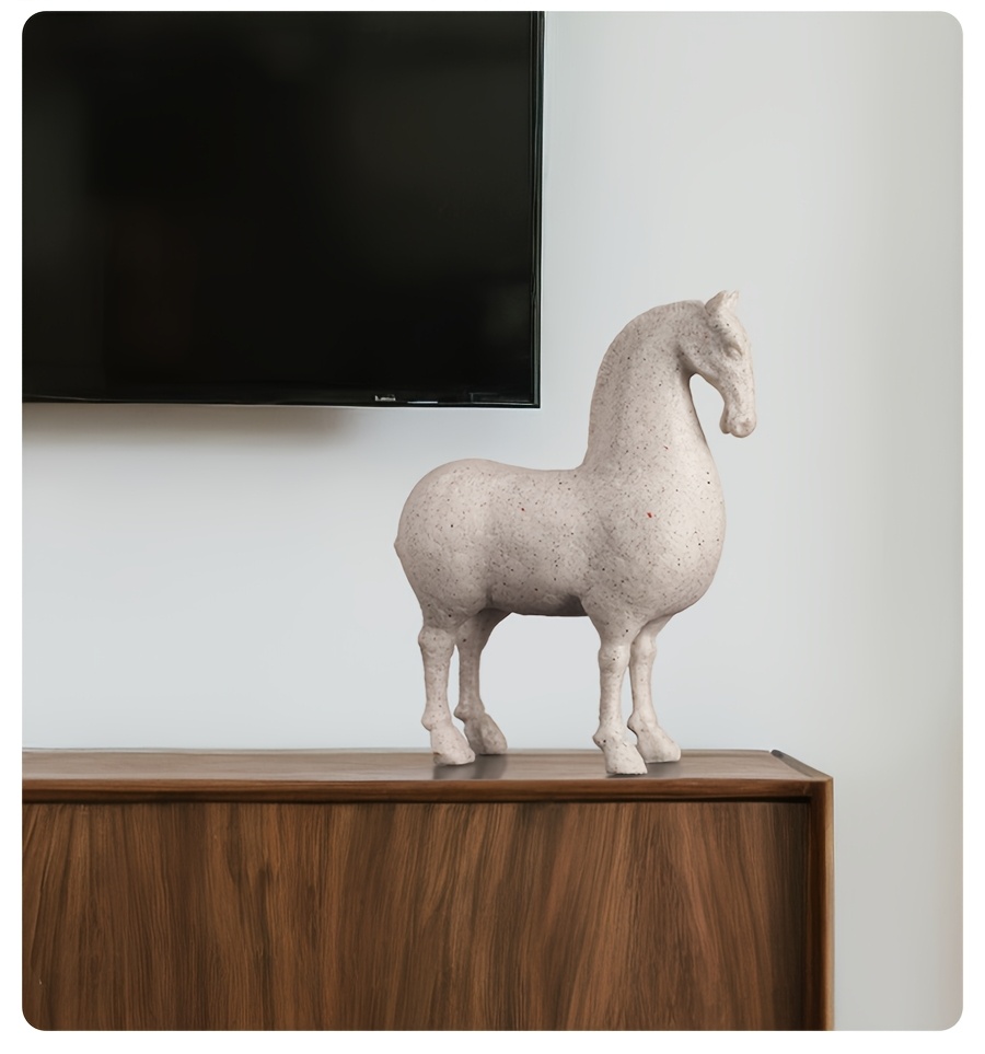 Resin Horse Figurine - Modern Decorative Horse Statue for Home Or Office Decor, Nordic Style Animal Ornament, Available in Brown Textured Or White Speckled End