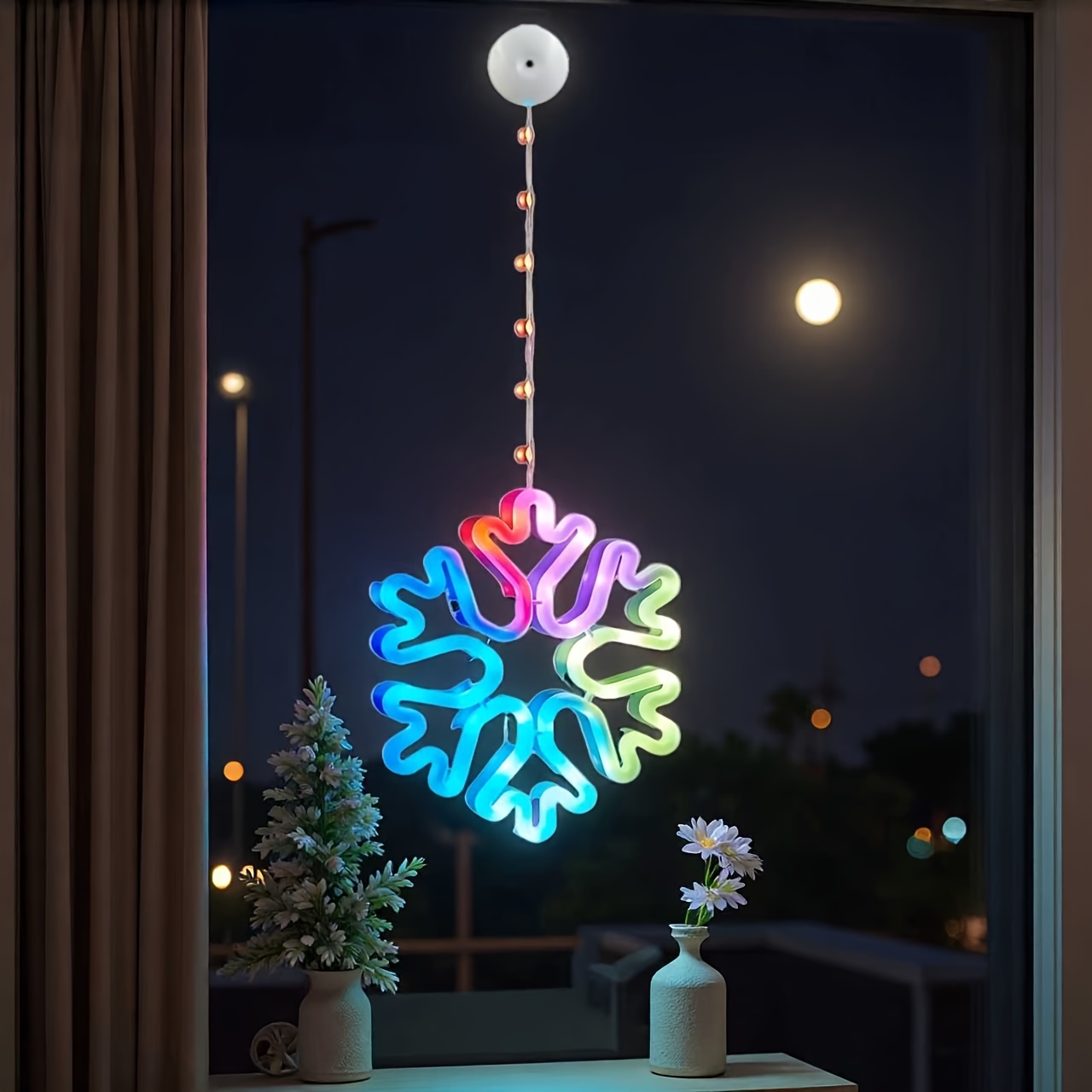Image of New Suction Cup Hanging Light, Battery Led Snowflake Light, Rgb Colorful Indoor String Light, Suction Cup/hanging Installation, 8/ Of Function , Suitable For Christmas, Halloween, Valentine's Day