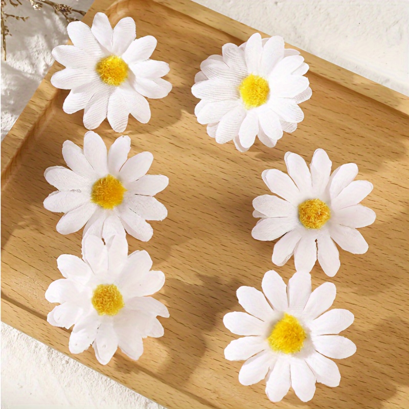 

6pcs Daisy Flower Hair Clips Set - Elegant & Cute Fabric Floral Hair Accessories For Women, Girls - Solid Color Flower-shaped Side Hairpins For Beach, Summer Hairstyles, Ages 14+