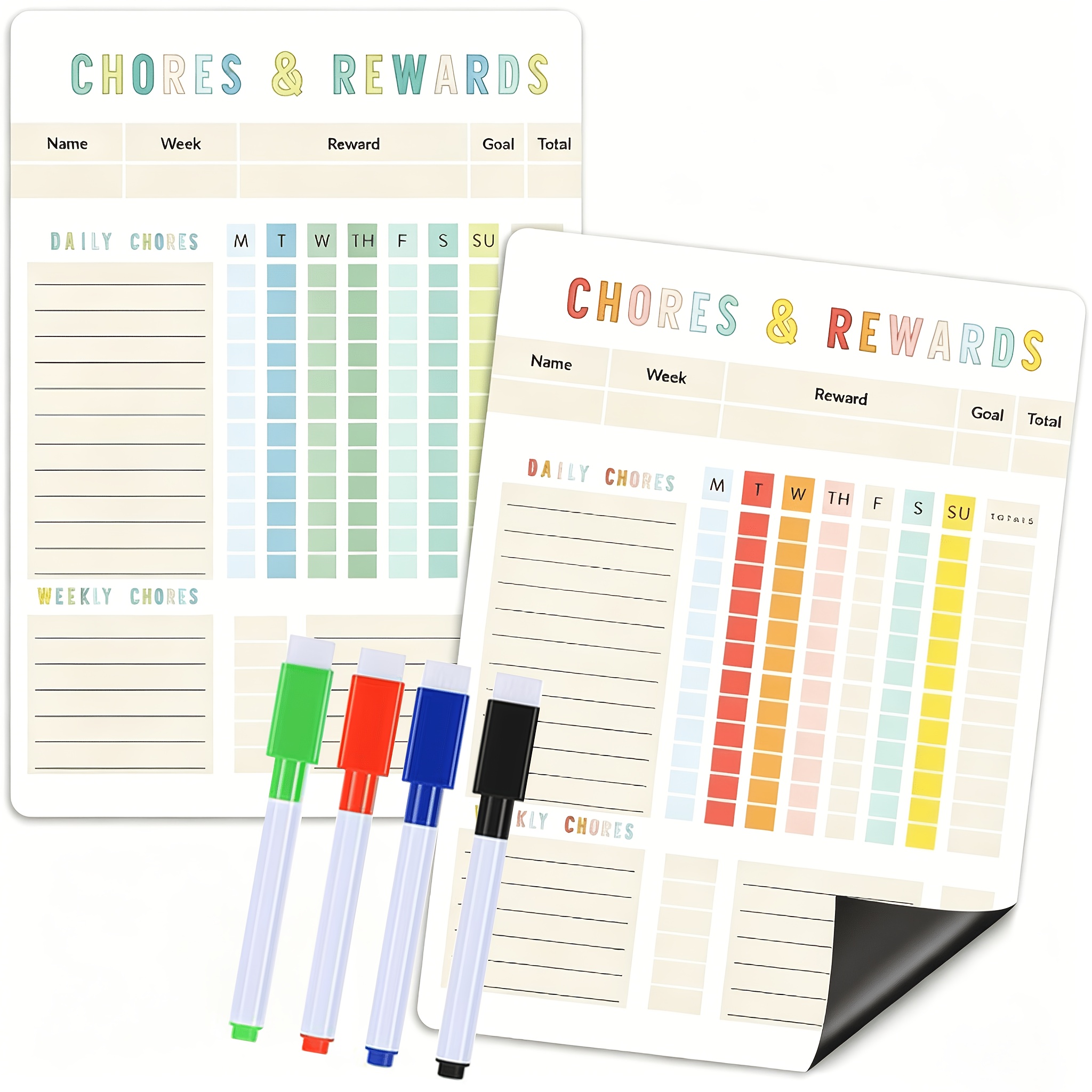 TEMU 2pcs Magnetic Dry-erase Chore Chart - 8.5 Inches X 12 Inches Adult Family Behavior Chore Board - Includes 4 Markers -