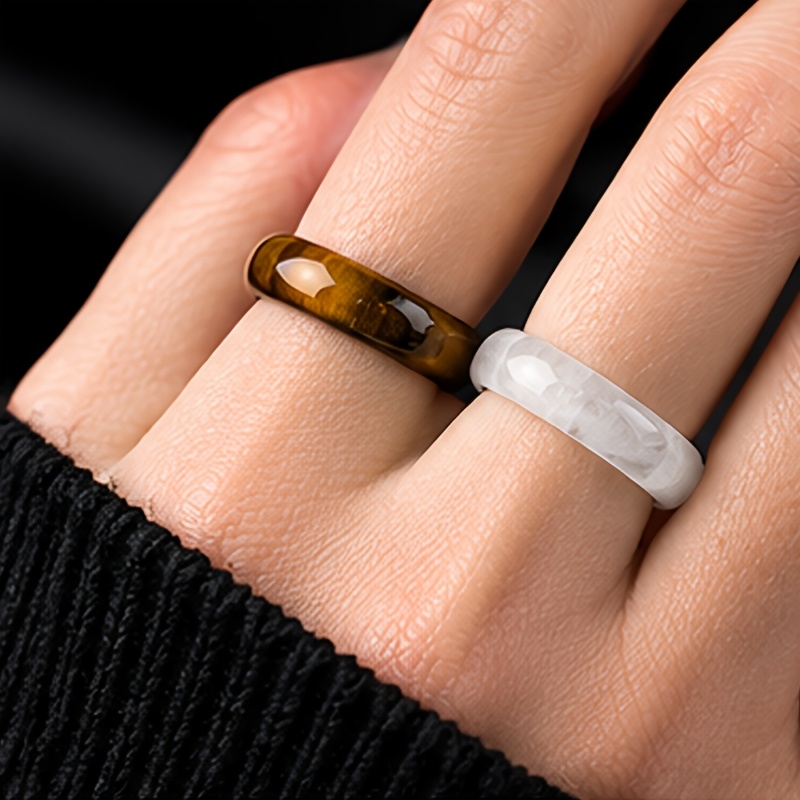 2pcs White Crystal Tiger's Eye Ring Set, Unisex Gift