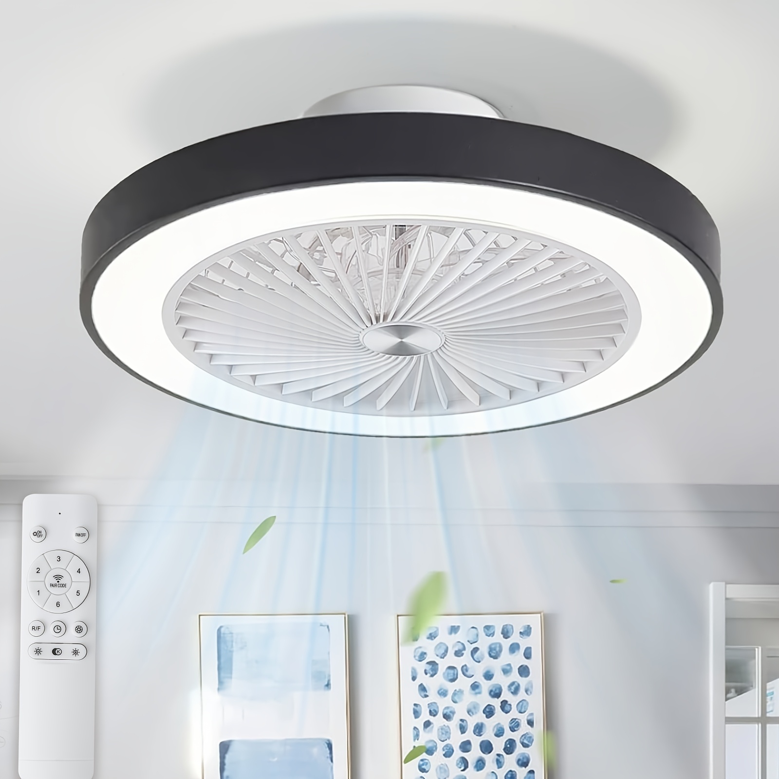Image of Ceiling Fans With Lights And Remote, Modern Low Profile Ceiling Fan, 6 Dimmable Flush Mount Bladeless Led Fan Light, Reversible Ceiling Fans For Bedroom Kitchen
